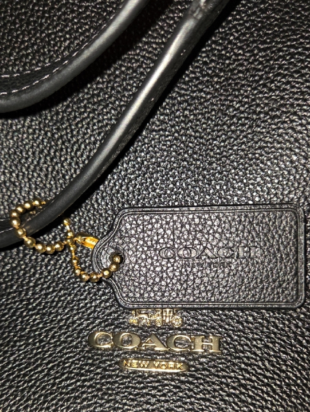 Coach Black Leather Tote with Gold Logo - Picture 5 of 7